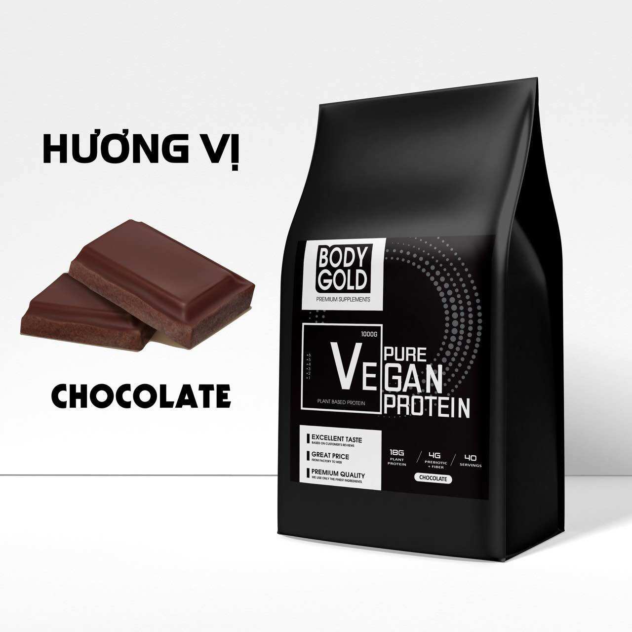 Sữa Tăng Cân - Tăng Cơ-  Pure Vegan Protein Body Gold Túi 1kg + Tăng Bình Lắc