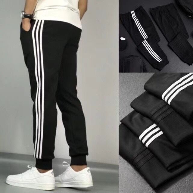 Quần thể thao Unisex 3 sọc trắng bo gấu cạo chun có dây rút,quần thể thao 3 sọc nam nữ