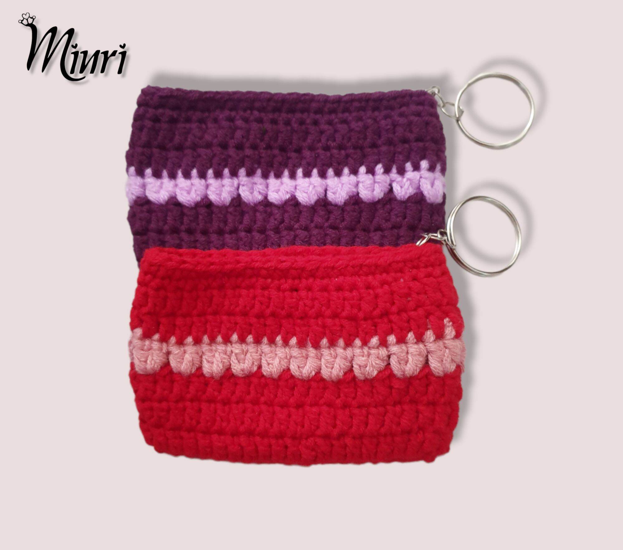 Ví mini handmade bằng len (kèm hoa) đựng thẻ atm, card