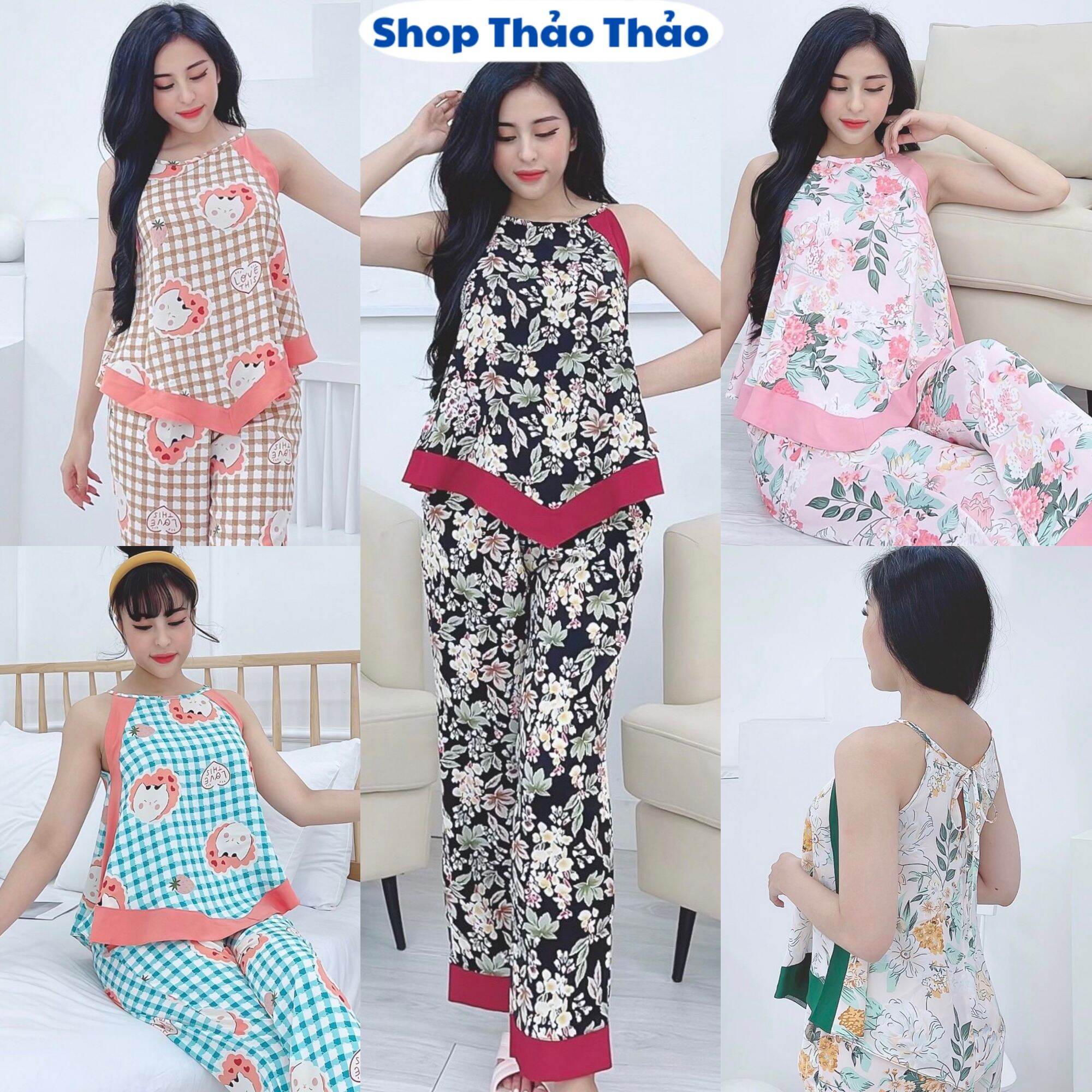 Set bộ lụa mango cổ yếm quần dài hàng có size 75kg