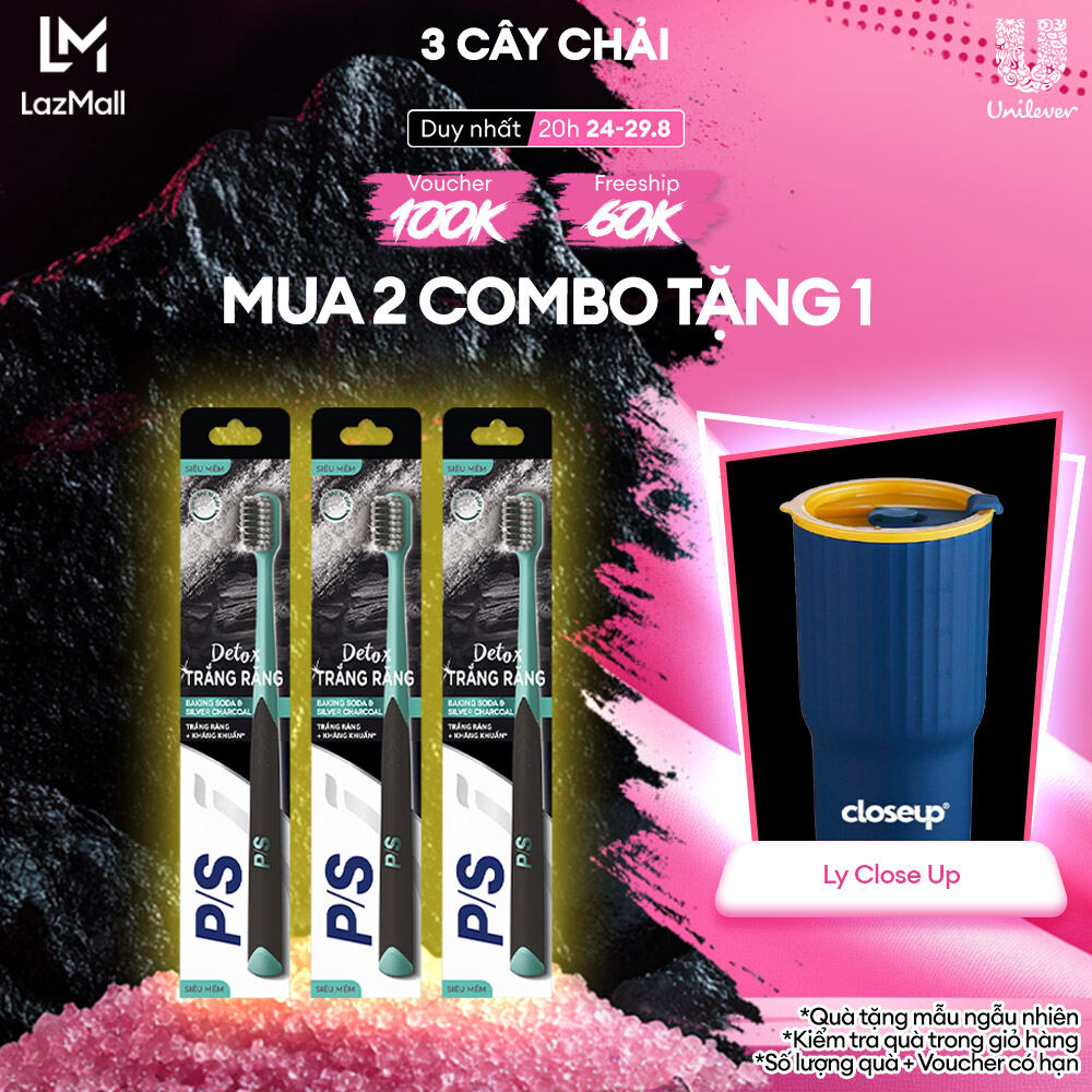 Combo 3 bàn chải P/S Detox trắng răng (mới)