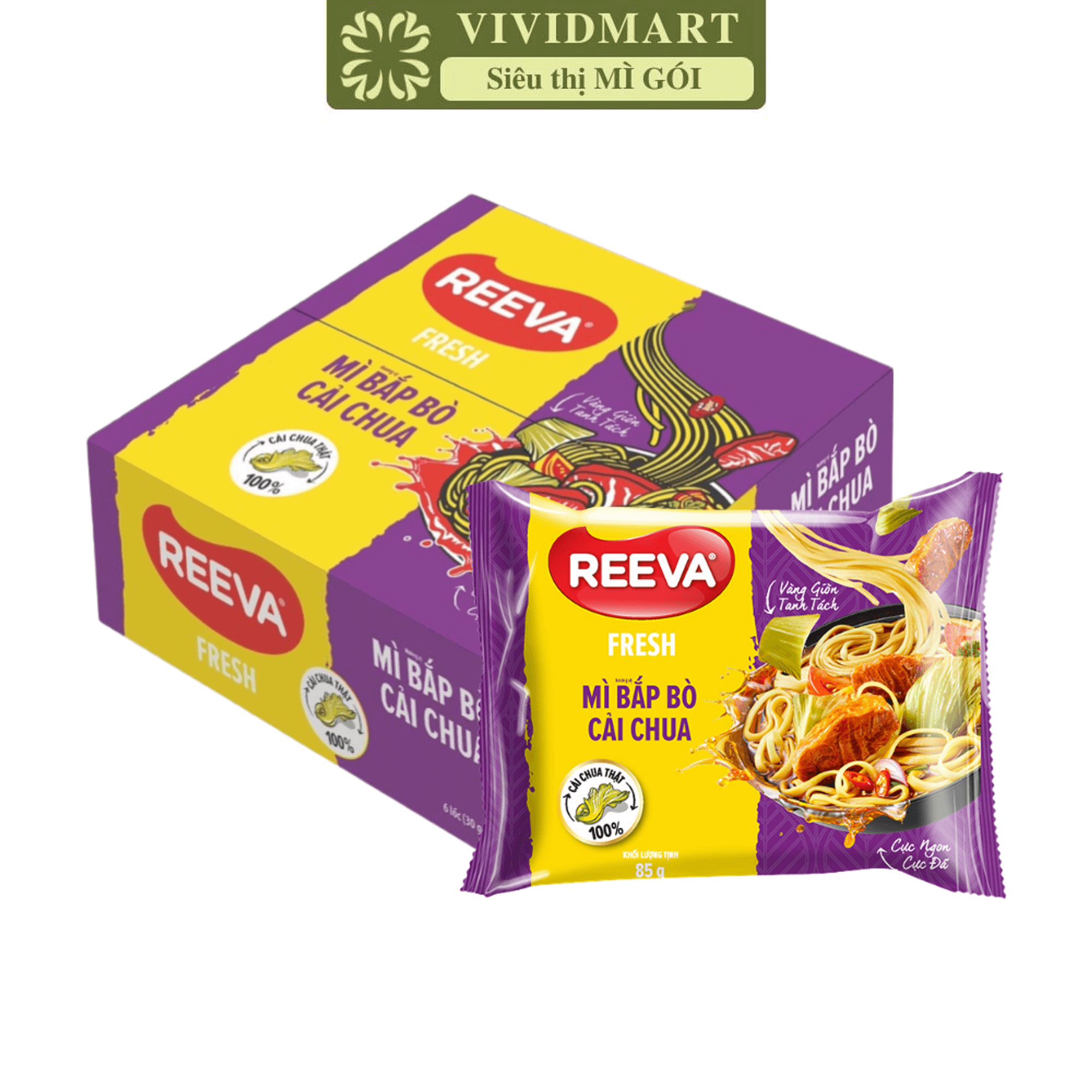 [BOX OF 30 PACKAGES] - UNIBEN - REEVAN INSTANT NOODLE 3 FLAVOURS: SOUR & SPICY MUSHROOM HOTPOT FLAVOUR, CHICKEN MUSHROOM SPICY CHEESE STIR-FRY NOODLE, BEEF PICKLED MUSTARD GREEN FLAVOUR (85G/PACKAGE)