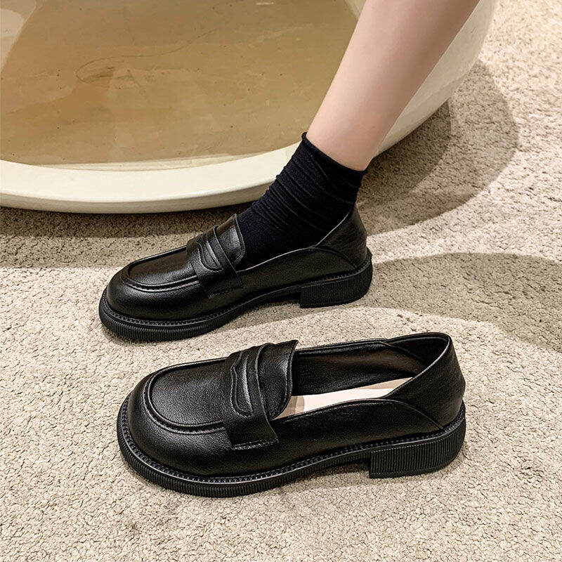 Giày Da Phong Cách Anh Giày Loafer Hai Kiểu Xỏ Chân Mẫu Mới Xuân Hè 2024 Cho Nữ Giày Một Lớp Mũi Tròn Gót Thấp Thời Trang