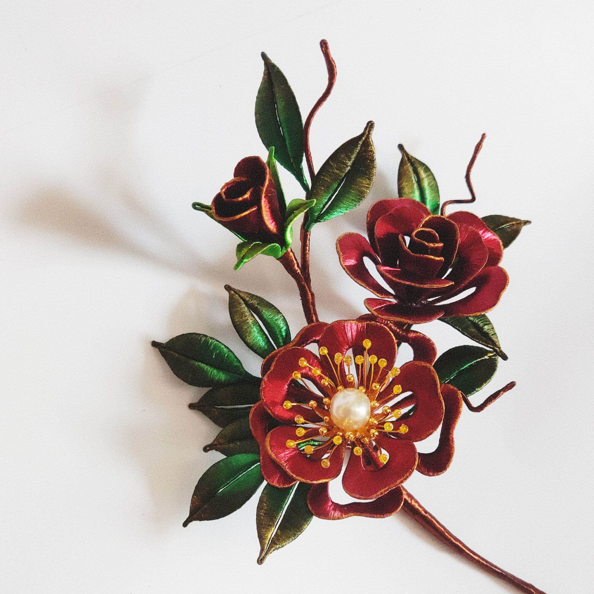Triền hoa - Hoa hồng M2 - Cài tóc cổ trang, cài tóc cô dâu, hoa cài hầu đồng - Handmade by PudyPudy