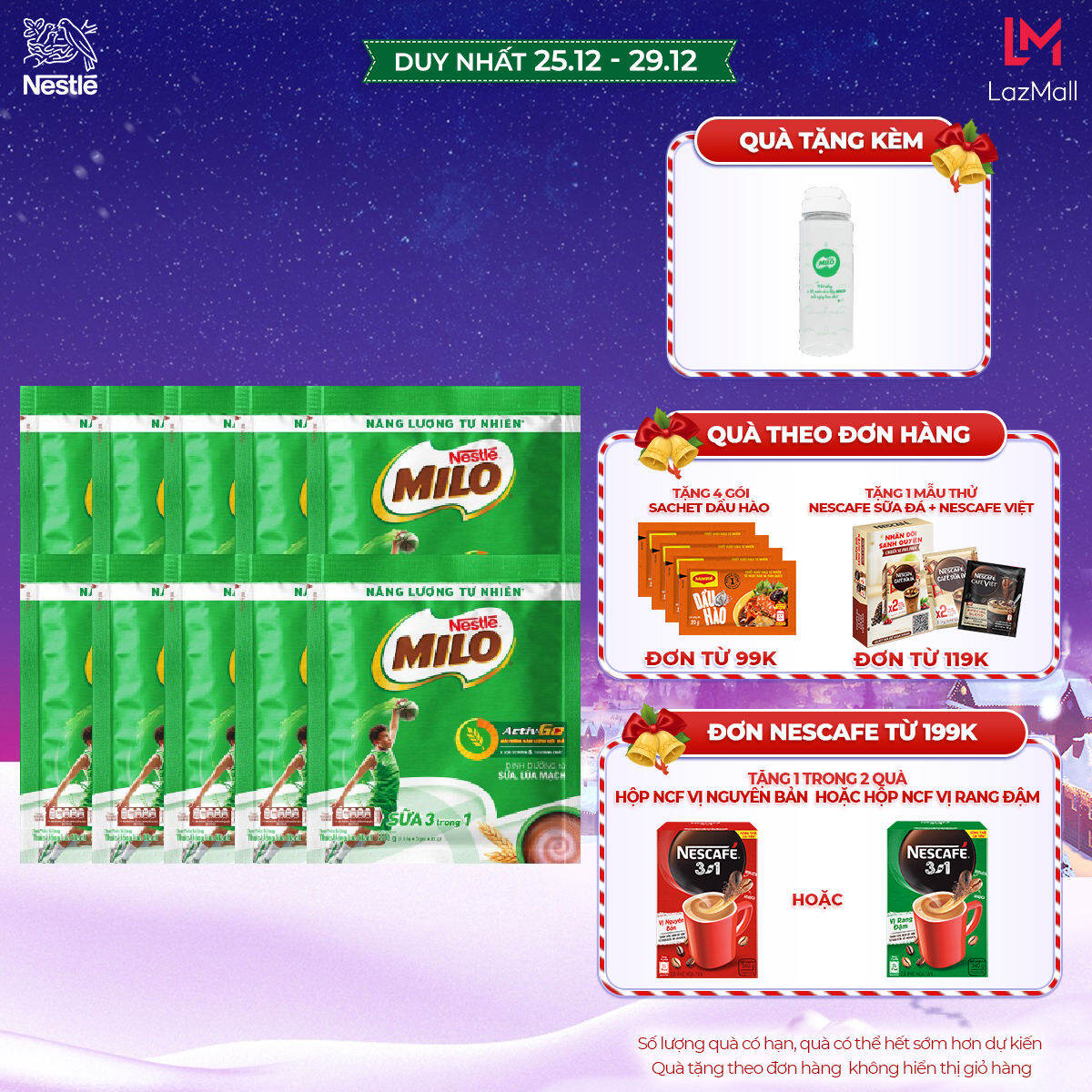 Thức uống lúa mạch Nestlé® MILO® Sữa 3 trong 1 - Bịch 15 gói 22g