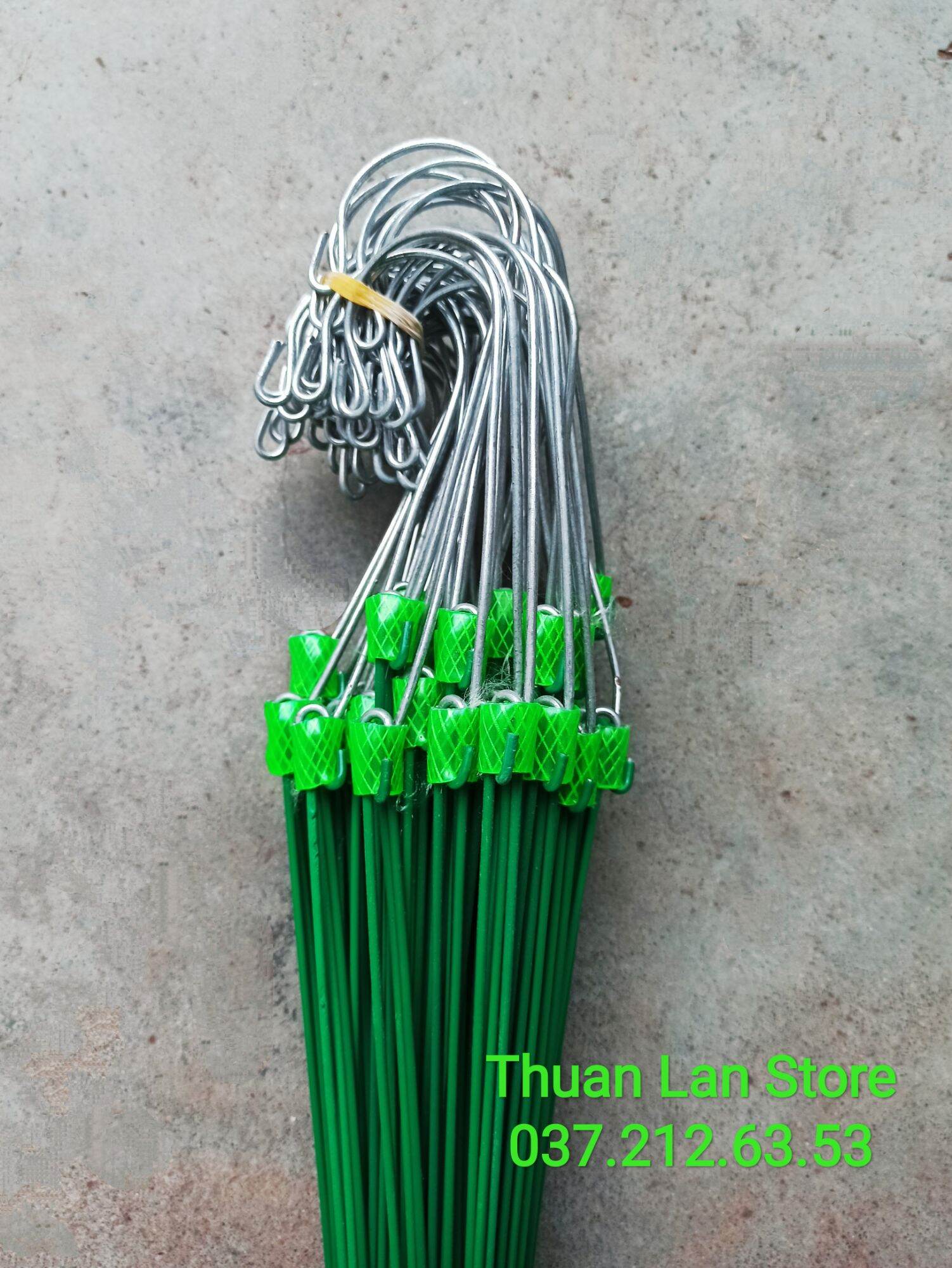 Set 10c Móc Bọc Nhựa Xanh Dài 70cm (Tính đầu móc 80cm)
