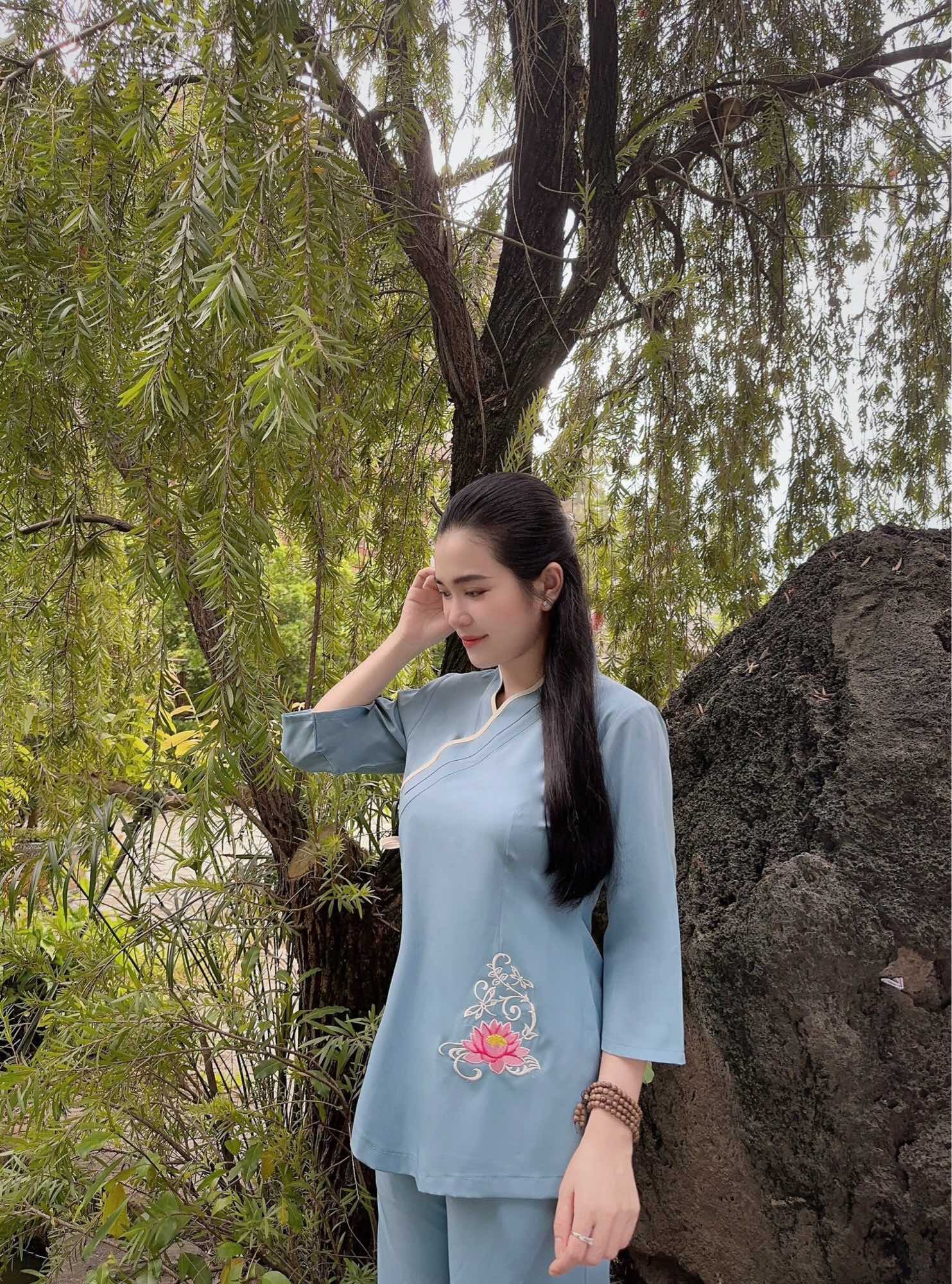 Đồ Lam đi chùa mẫu mới _ Mẫu nhật sen vãi cotton lụa cao cấp