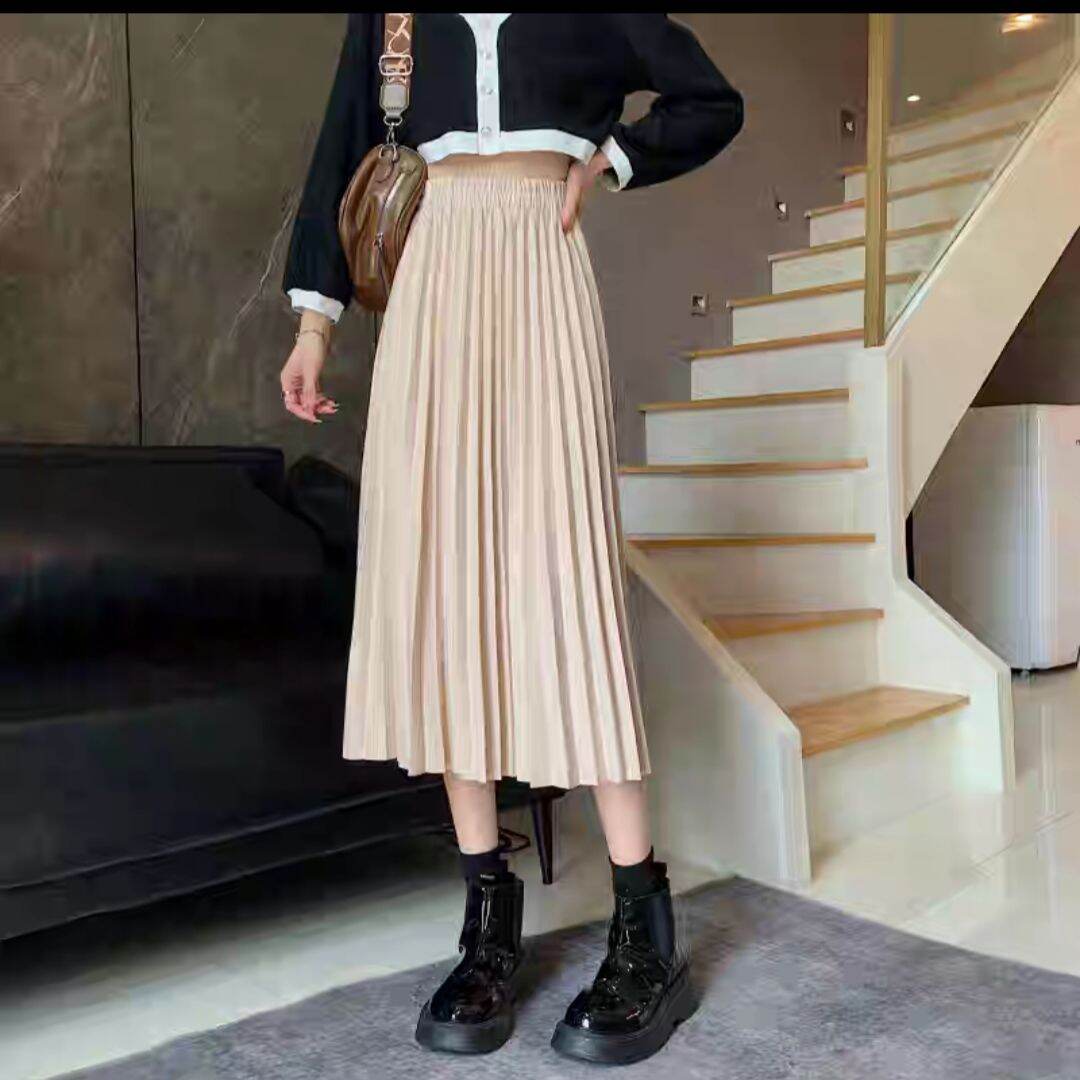 chân váy midi dập li phong cách hàn quốc