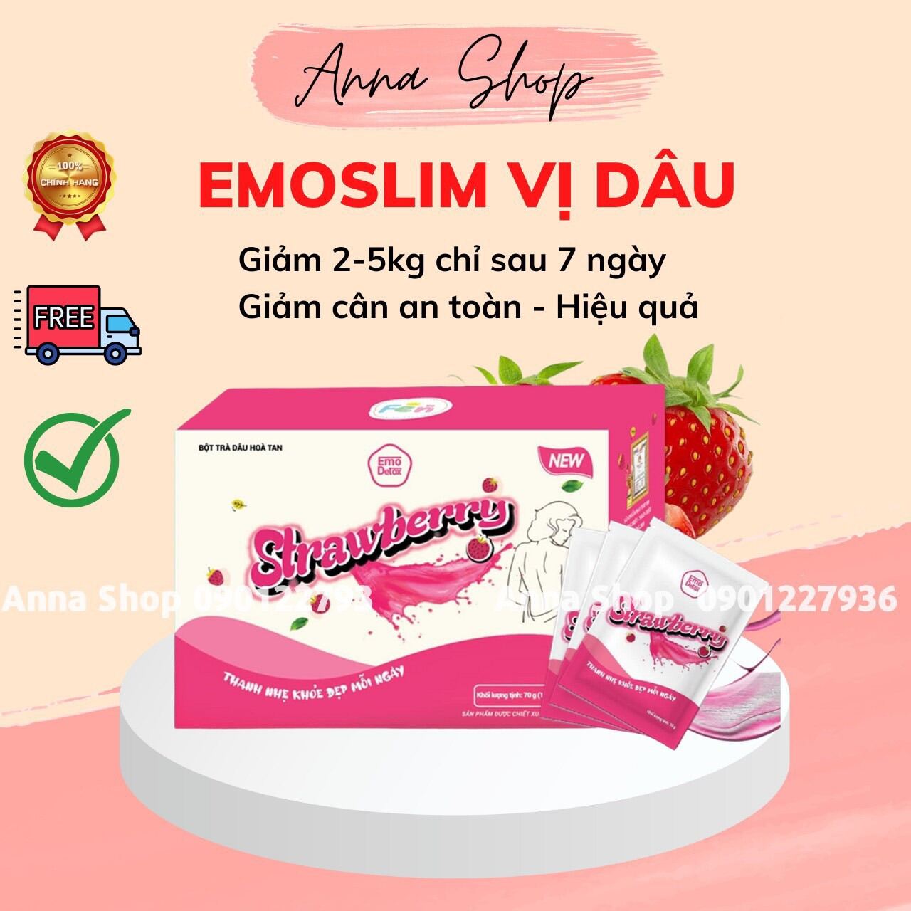 Giảm cân emoslim Nước uống emoslim giảm cân vị Dâu chính hãng Giảm cân