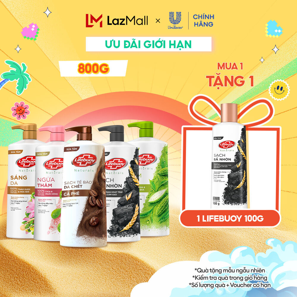 Sữa Tắm Lifebuoy Detox Diệt Khuẩn 800G chiết xuất từ thiên nhiên ngừa mùi cơ thể và sạch sâu khỏi bụ
