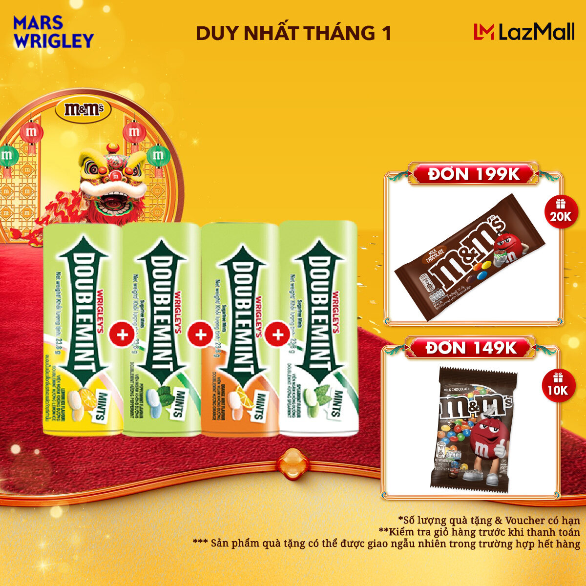 [QUÀ TẶNG Tháng 1 - Voucher đến 20K - SLCH] Combo 4 viên ngậm Doublemint đủ vị