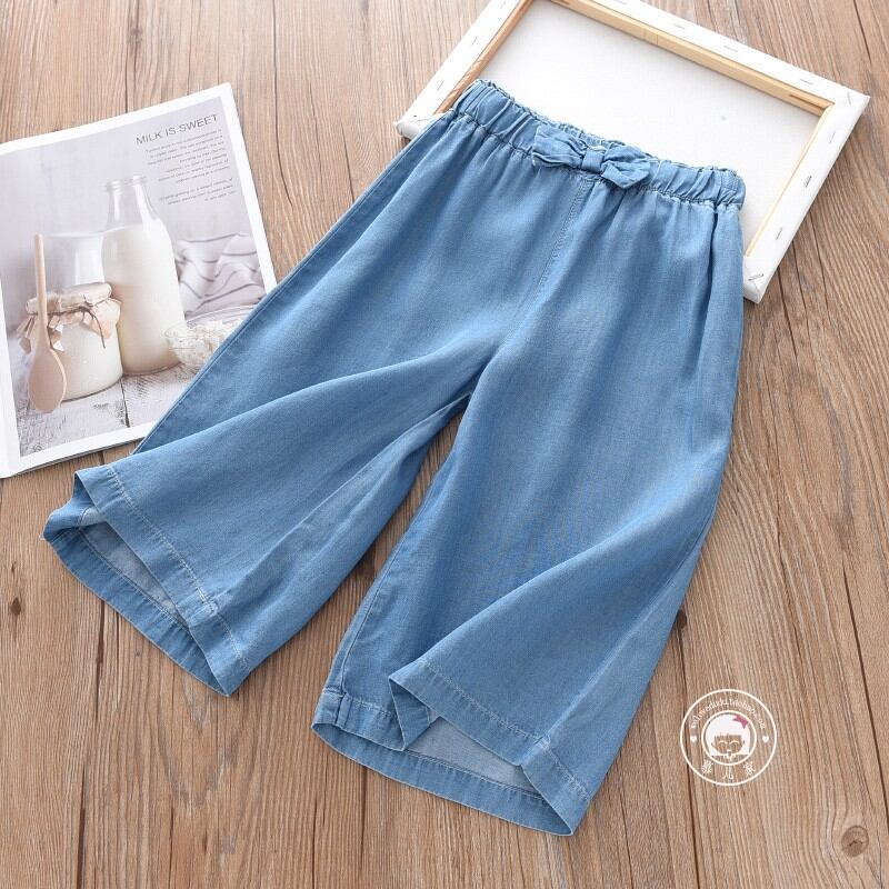 Trang phục gia đình quần ống rộng bò mềm mại mềm mại bé gái quần ống loe mẫu mỏng thiên đường tơ lụa trẻ em quần mát mẻ mùa hè trẻ em lớn nhỡ mới