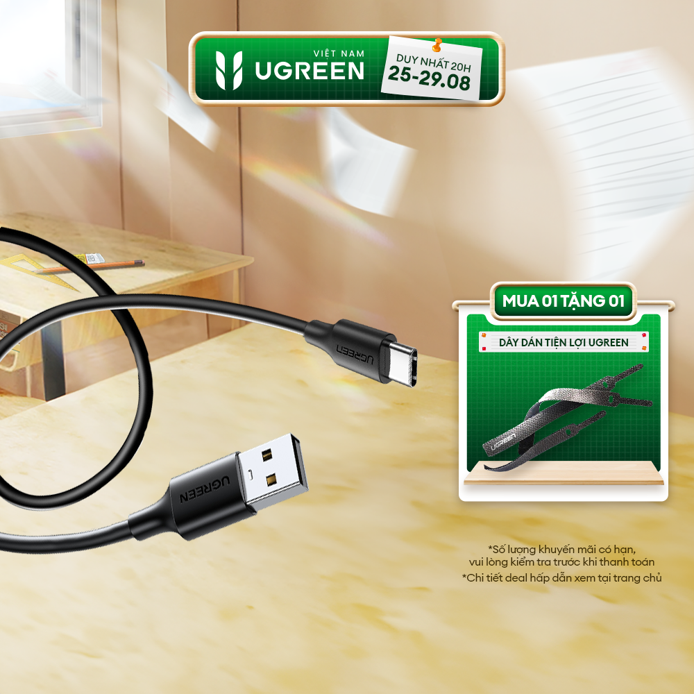 Cáp sạc USB A sang Type C Ugreen US184 Sạc nhanh dòng 3A | Tốc độ truyền lên đến 5Gbps | Bảo Hành 1 đổi 1 18 Tháng
