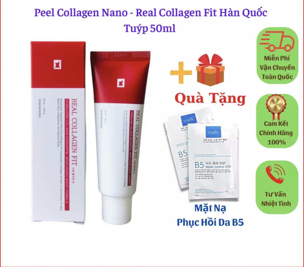 Peel collagen nano căng bóng Real collagen fit Hàn Quốc 50ml Giúp da trắng sáng mịn màng Simshop102