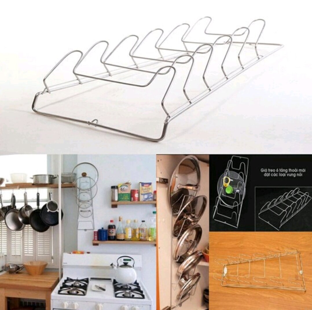Kệ treo vung nắp xoong nồi gắn tường inox