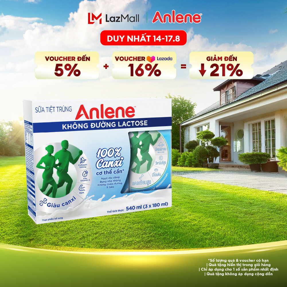 Lốc 3 hộp sữa Anlene không đường Lactose vị nguyên bản 180ml