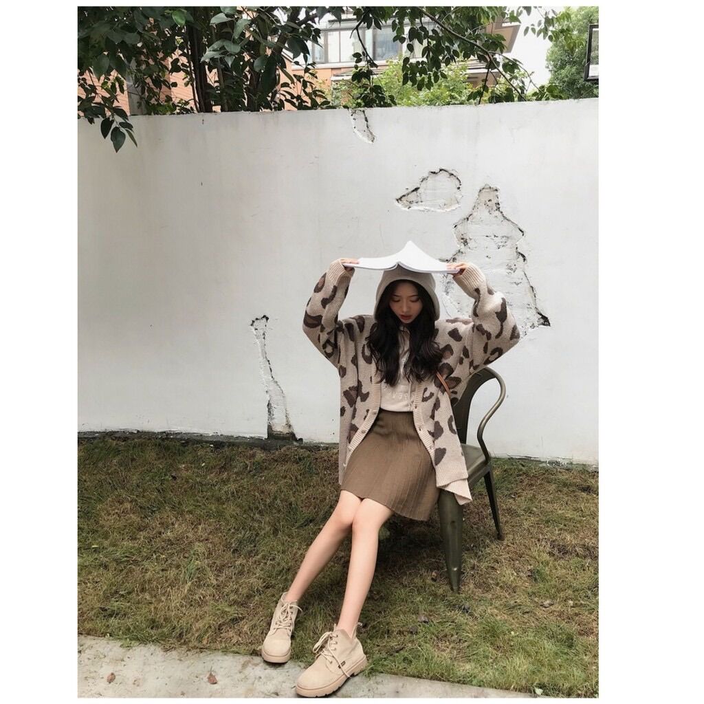 Áo Khoác Len Cardigan Len Hoạ Tiết Báo