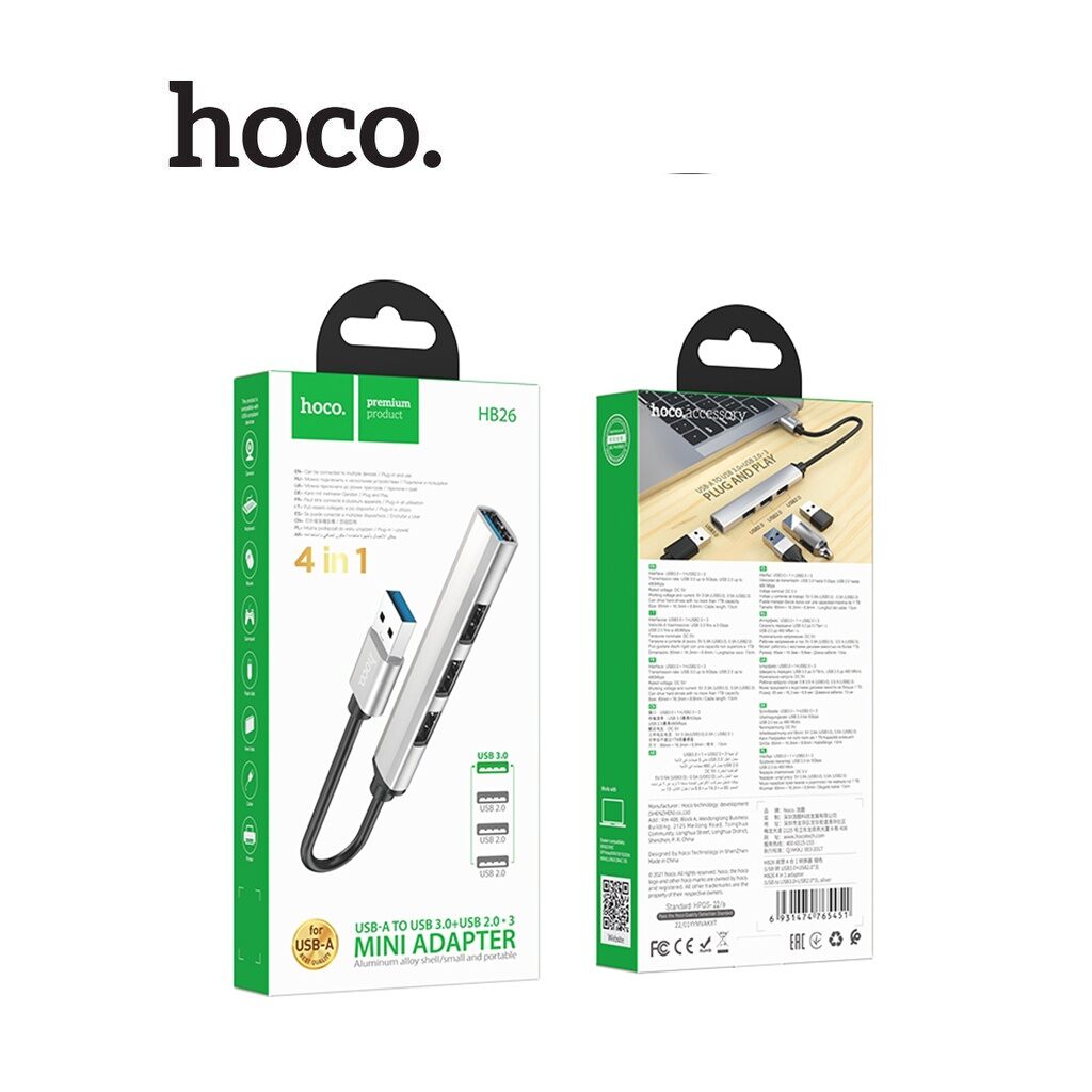 Hub chuyển Type c sang usb 4in1 hoco HB26 2.0 3.0