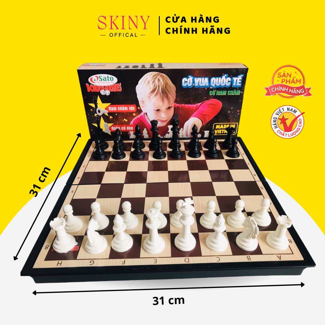 Cờ vua quốc tế - bàn cờ vua size 31 x 31 cm có nam châm chống đổ có hộp đựng gấp gọn rất tiện lợi - Hàng việt nam Cao cấp