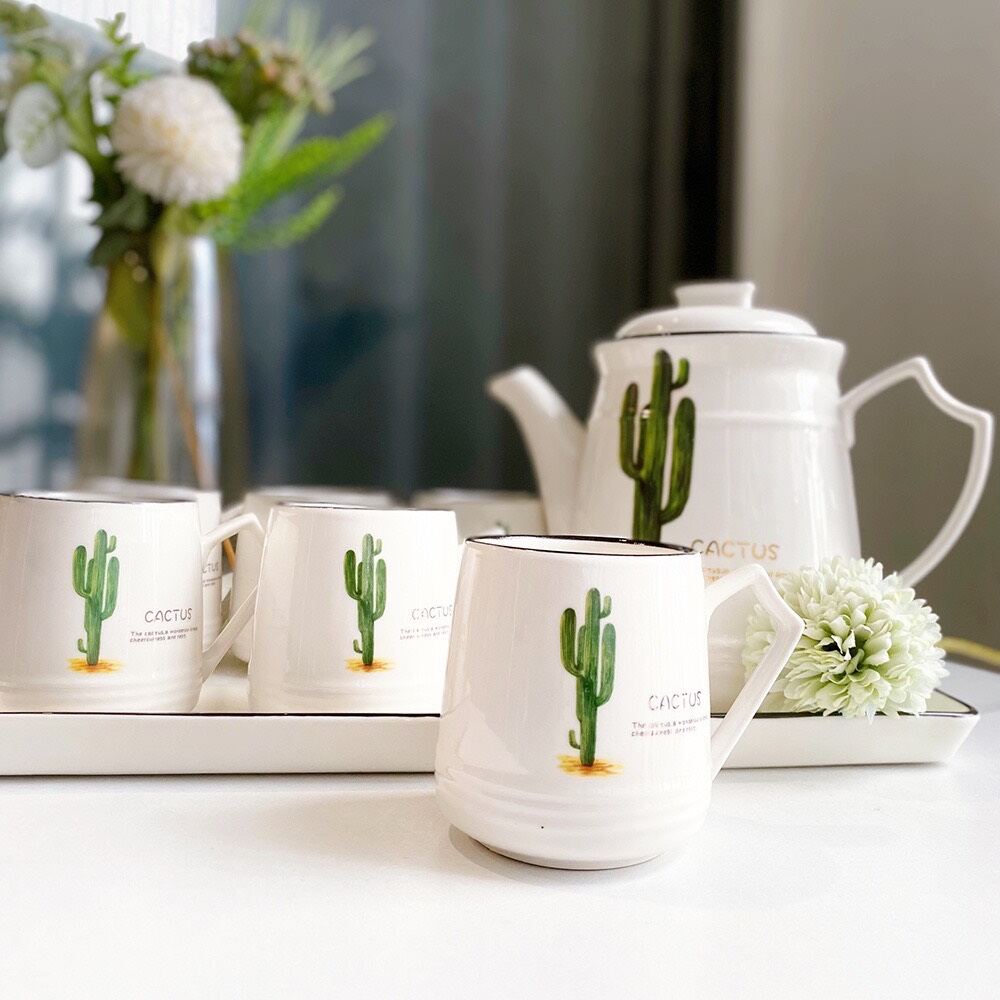 Bộ ấm chén hoa xương rồng, Bộ trà, ấm chén pha trà, uống nước trẻ trung, Bộ ấm chén sứ cao cấp hiện đại. Ấm chén hàn quốc uống nước Hàng loại 1