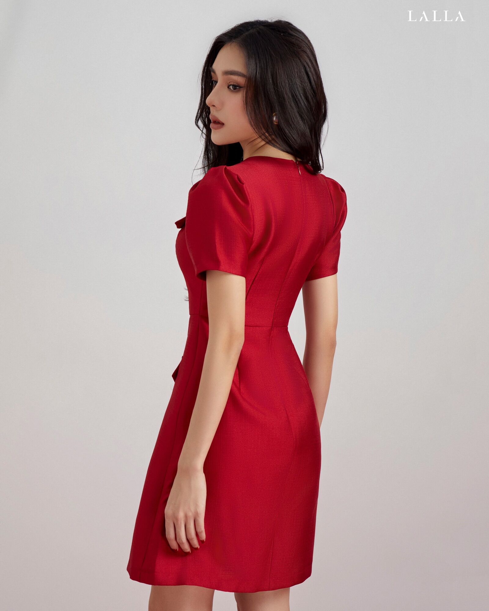 LALLA - Đầm tay ngắn ôm nhẹ nữ