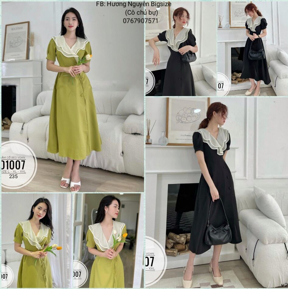 60-90kg bigsize đầm cổ bèo voan suông d1007