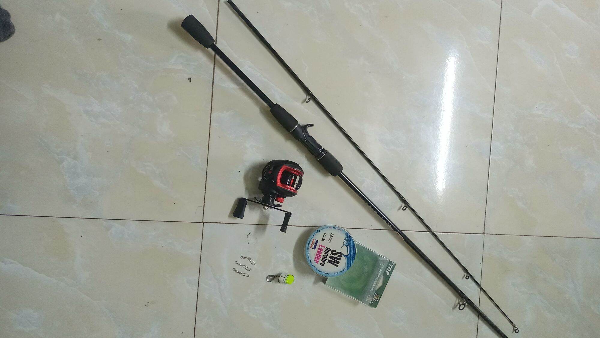 Combo cần câu lure sói đen máy ngang và phụ kiện