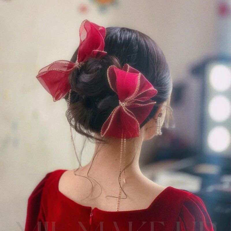 Cặp tóc nơ tiểu thư mix dây đá sáng phong cách Hàn Quốc