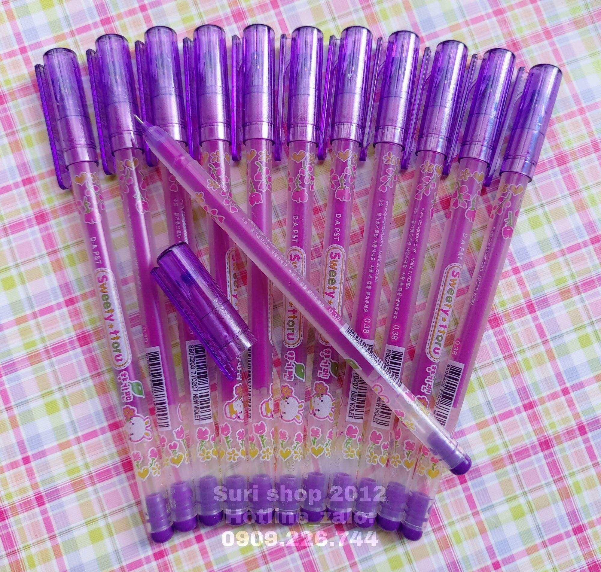 Hộp 12 cây bút gel mực tím Sweety TToru Hàn Quốc ngòi 0.38mm dành cho học sinh tiểu học