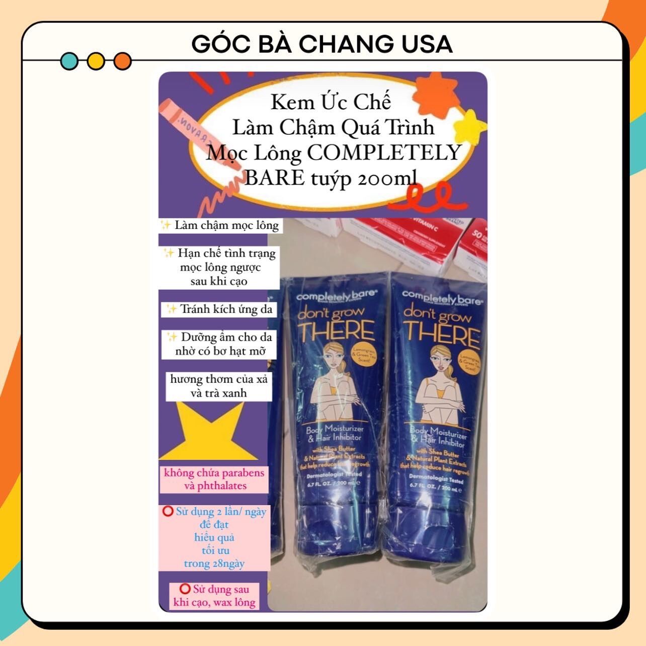 Kem Ức Chế Làm Chậm Quá Trình Mọc Lông COMPLETELY BARE tuýp 200ml