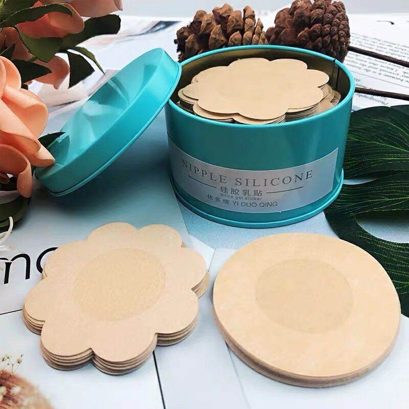 60 Miếng dán ngực - Miếng dán ti giấy hình hoa mai hộp thiếc xanh 1402