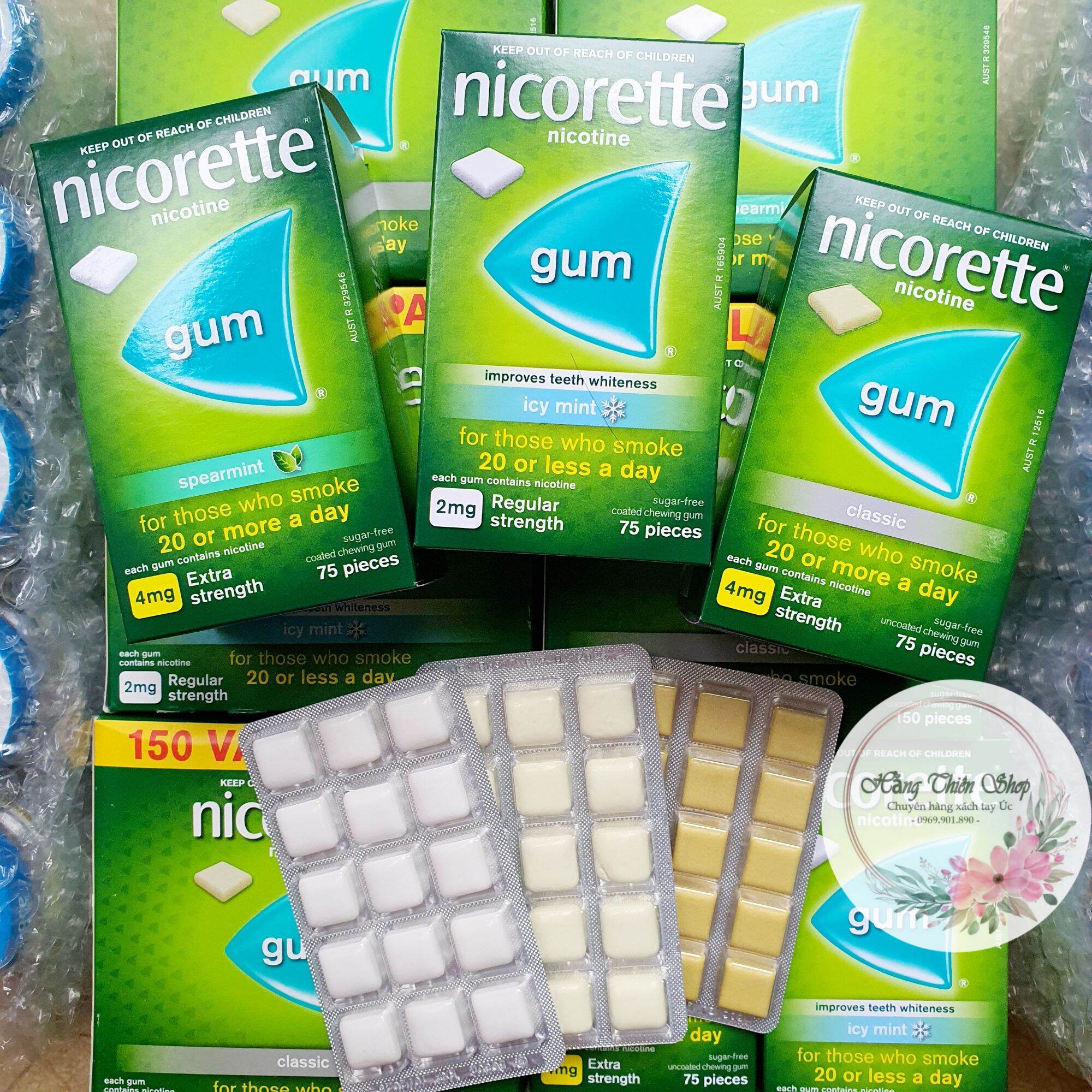 Kẹo cai thuốc lá Nicorette Gum nội địa Úc hộp 75v