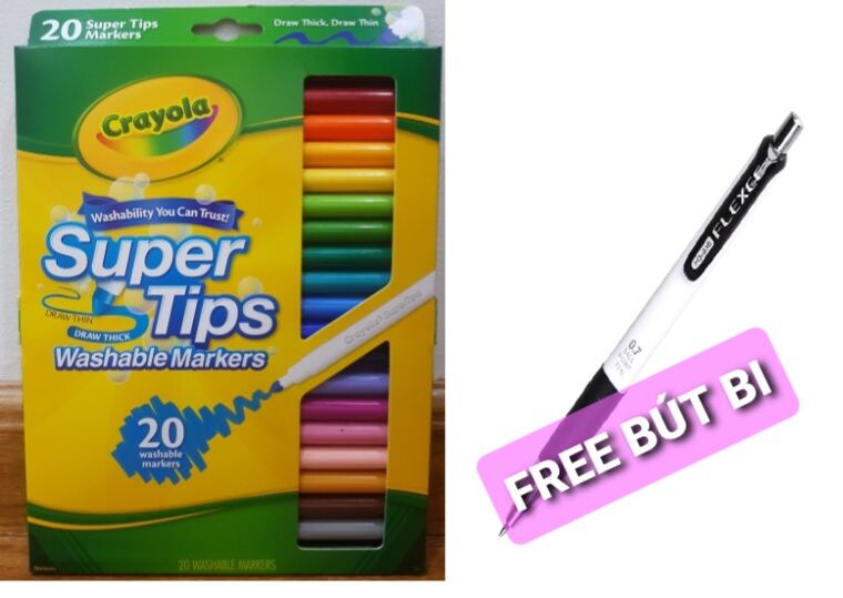 Bộ 20 màu Crayola Supertips Washable Marker FREE 1 BÚT BI