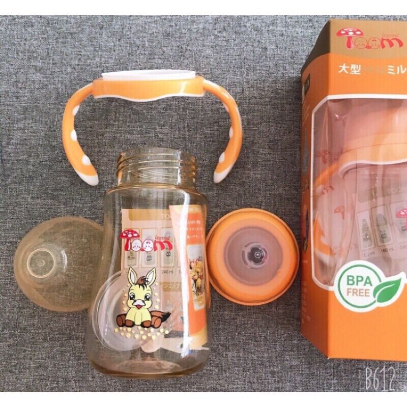 (Tặng núm ti thay thế) Bình sữa Toom cổ rộng có tay cầm 180ml