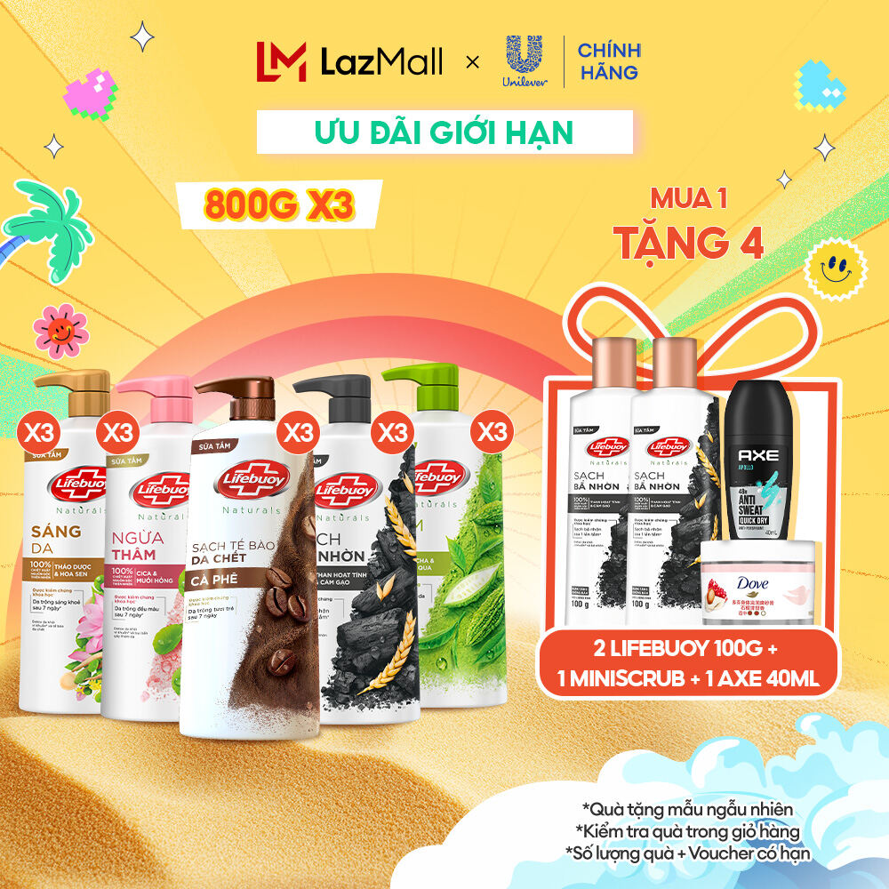 Combo Sữa tắm Lifebuoy Detox và Bảo vệ khỏi vi khuẩn 800gr (Chai) (bao bì tùy lô nhập hàng)