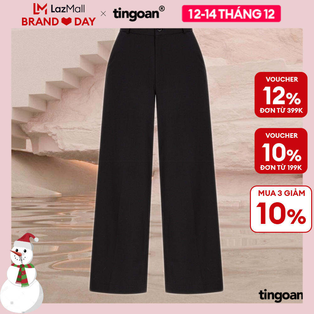 TINGOAN Quần ống rộng xuông cạp cao đen trơn CHARLIE CULOTTES/BL