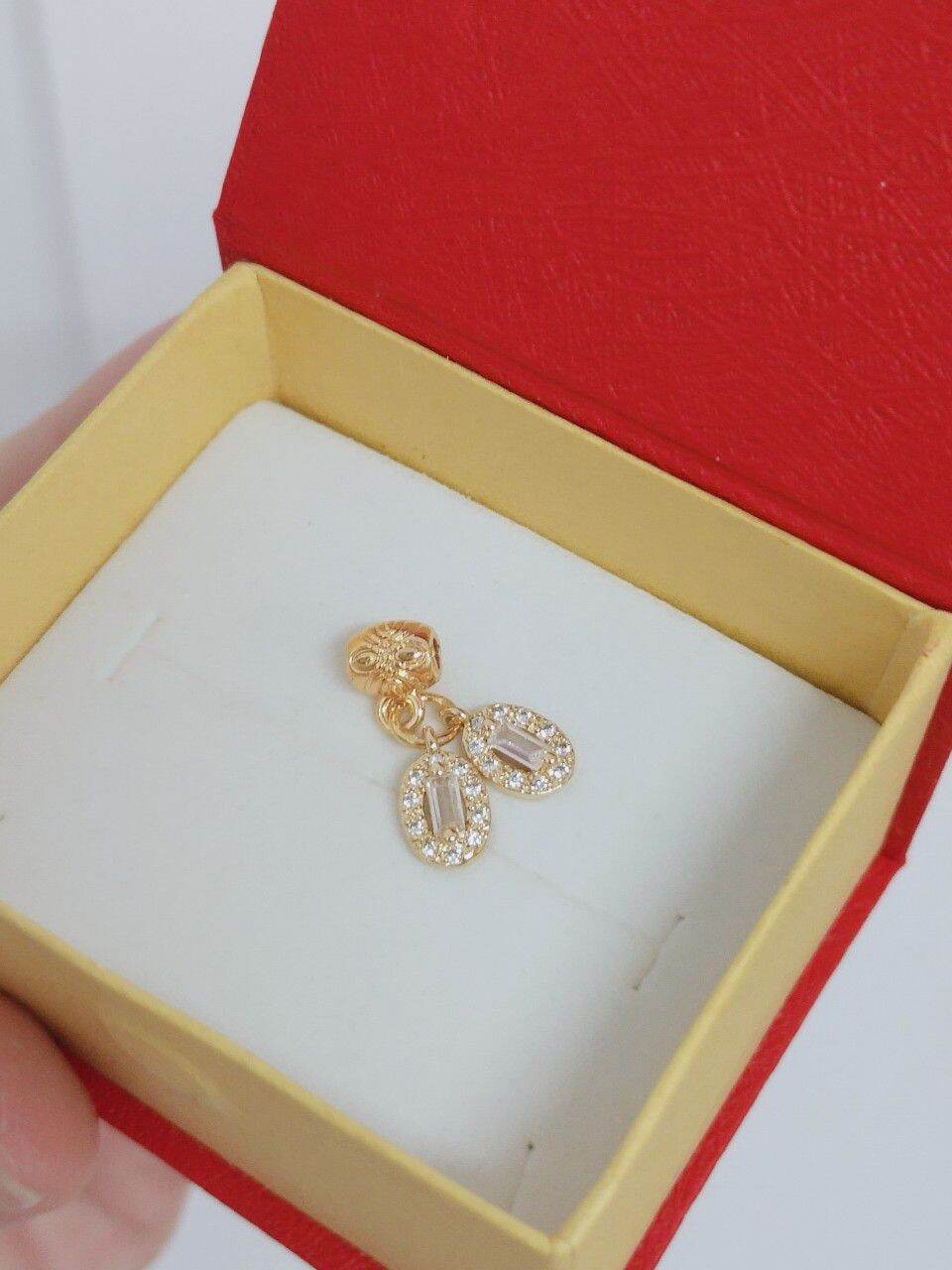 Charm ống lùa 2 hạt đậu may mắn đính đá đẹp xâu vòng