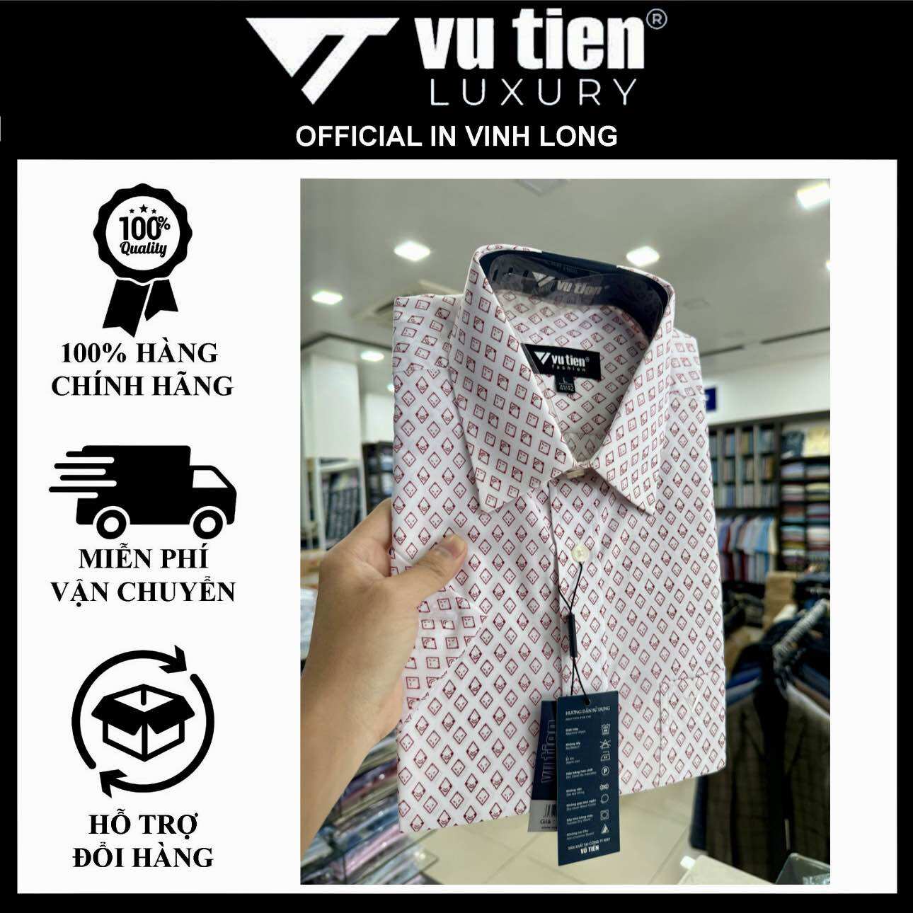 Áo sơ mi ngắn tay vạt ngang Vũ Tiến form Regular chuẩn còn size L