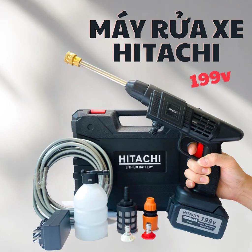 Máy rửa xe Cầm Tay 2 Pin 10 Cell Hitachi 199V Máy xịt rửa sân vườn xịt rửa cao áp có tạo bọt tuyết..Máy rửa xe cầm tay mini gia đình công suất lớn 400w 2 pin sạc 48V máy rửa xe ô tô áp lực cao