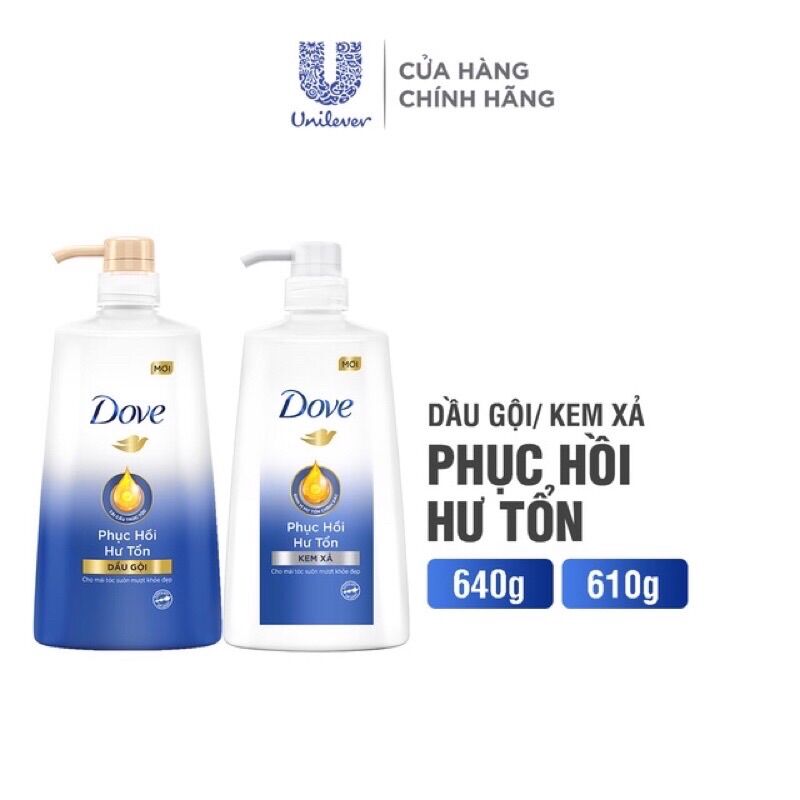 Combo dầu gội dove phục hồi hư tổn 640g + dầu xả dove phục hồi hư tổn 610g