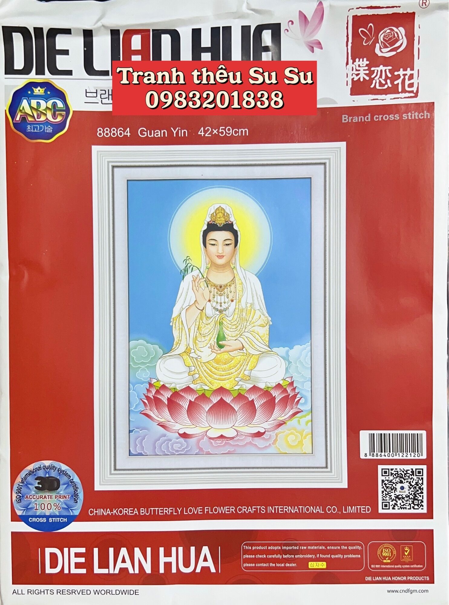 Tranh thêu quan âm 88864, kích thước 42 x 59 cm