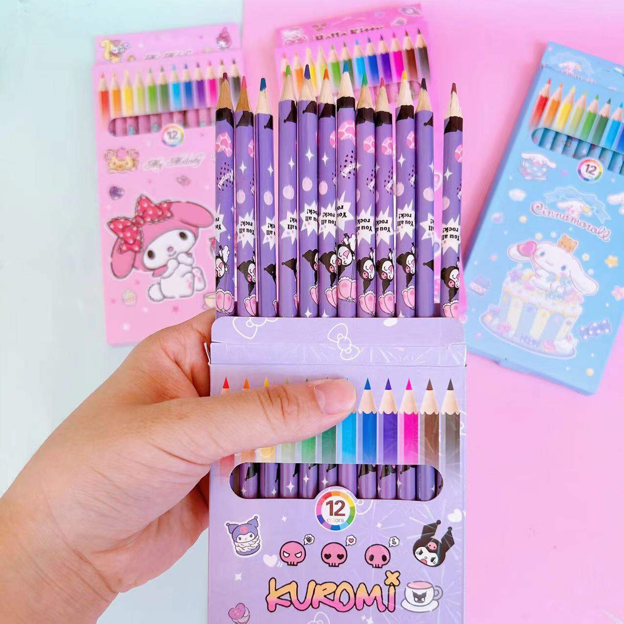 Phim Hoạt Hình Trẻ Em Kuromi Hello Kitty Bút Chì Màu 12 Màu/Bộ Bút Chì Màu Dễ Thương My Melody Cinna