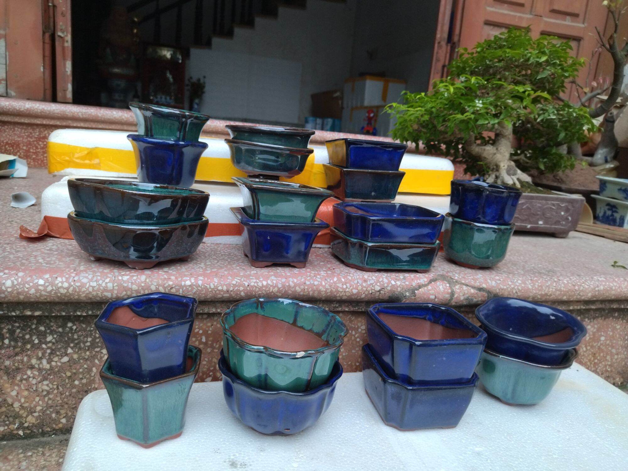 22 chậu men hỏa biến trồng bonsai, sen đá