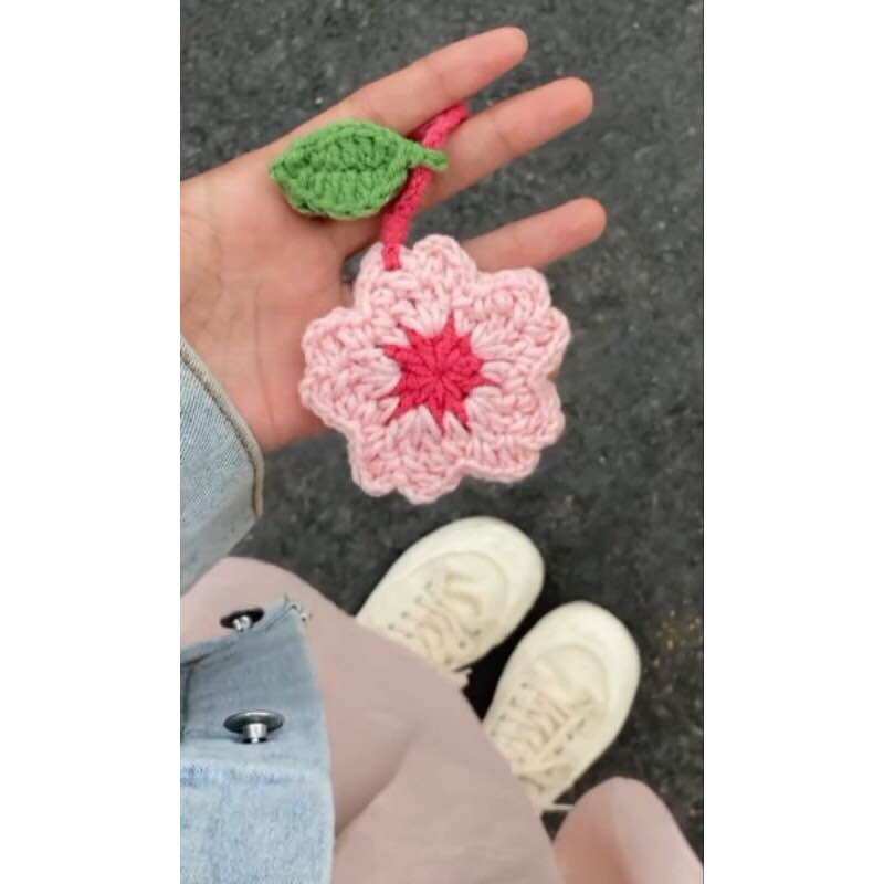 Móc khoá hoa anh đào handmade bằng len [Nấm Handmade]
