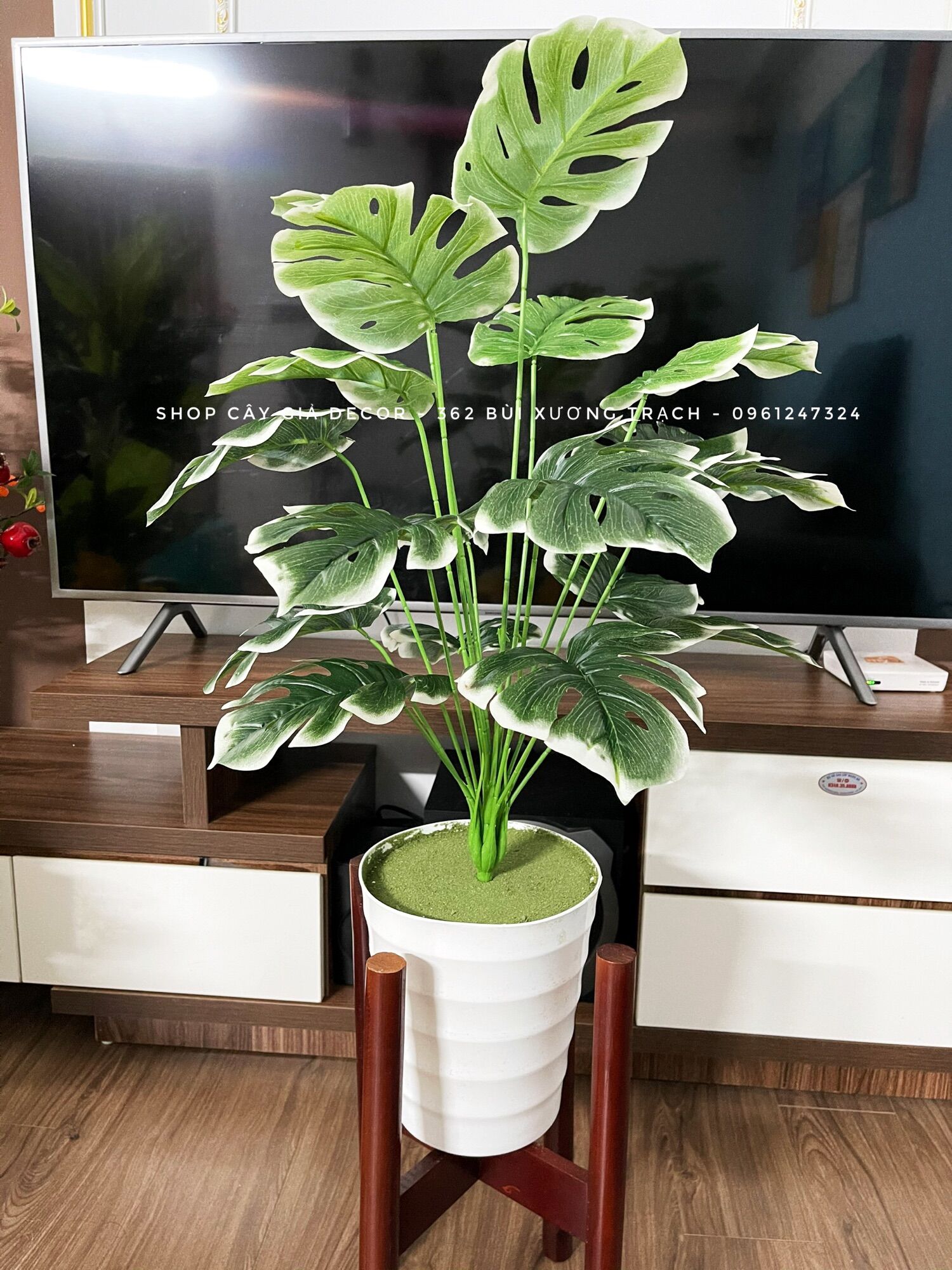 Cây trầu bà xẻ viền trắng - cây giả decor 80cm
