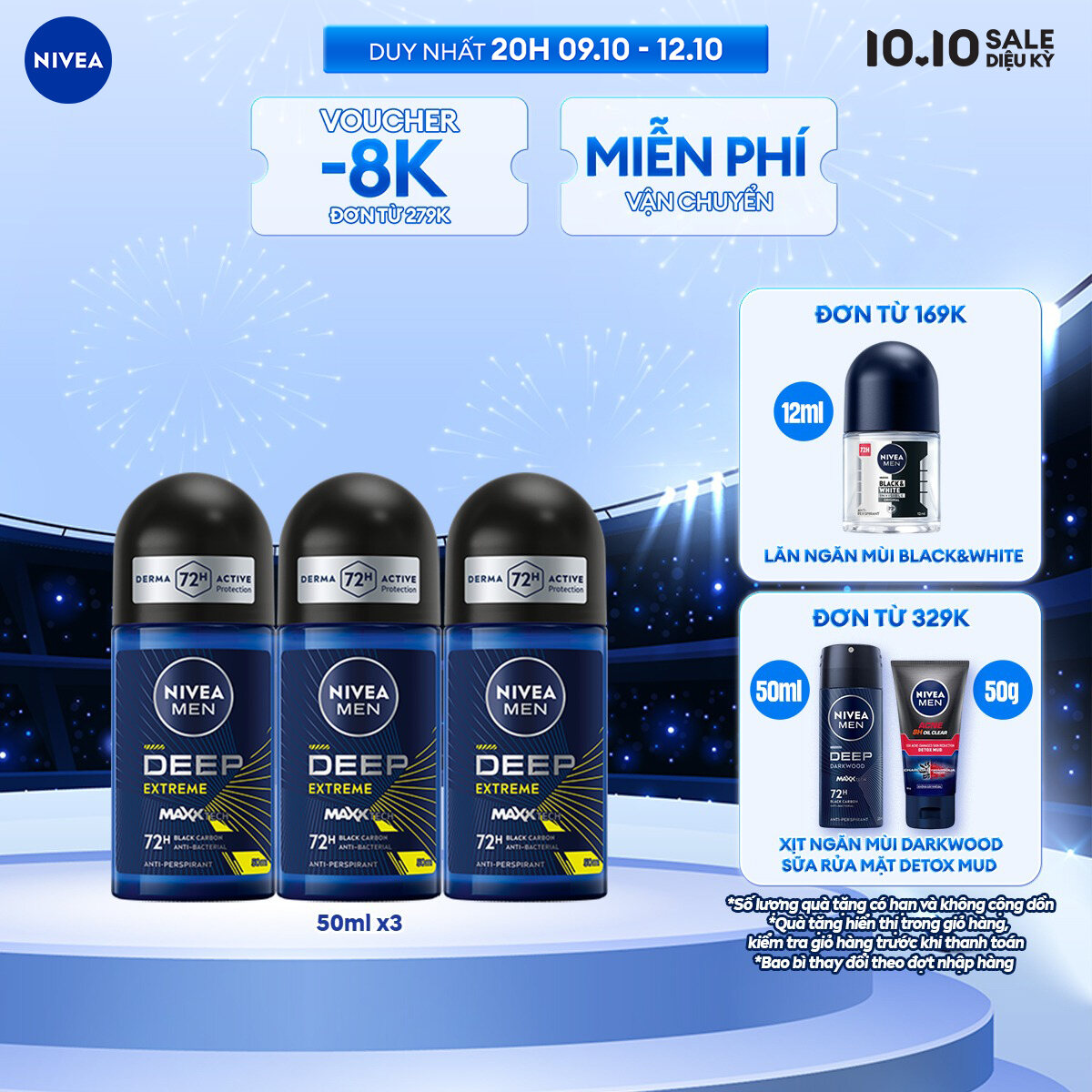 Bộ 3 Lăn Ngăn Mùi NIVEA MEN Deep Extreme (50 ml) - 93388x3