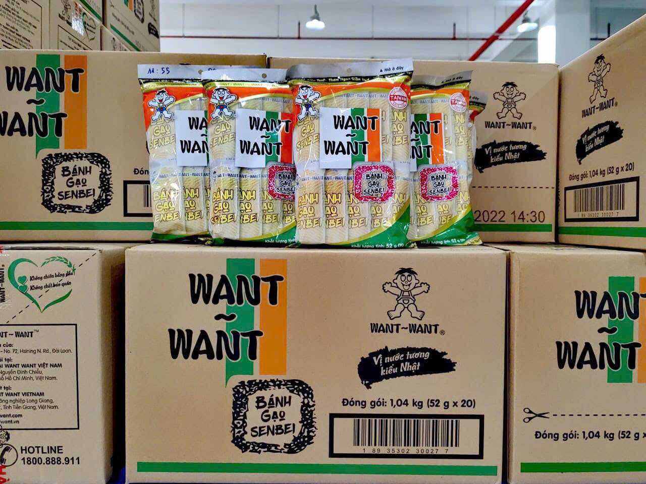 Thùng 20 Gói Bánh gạo Senbei Want Want vị nước tương kiểu Nhật - Gói 52g