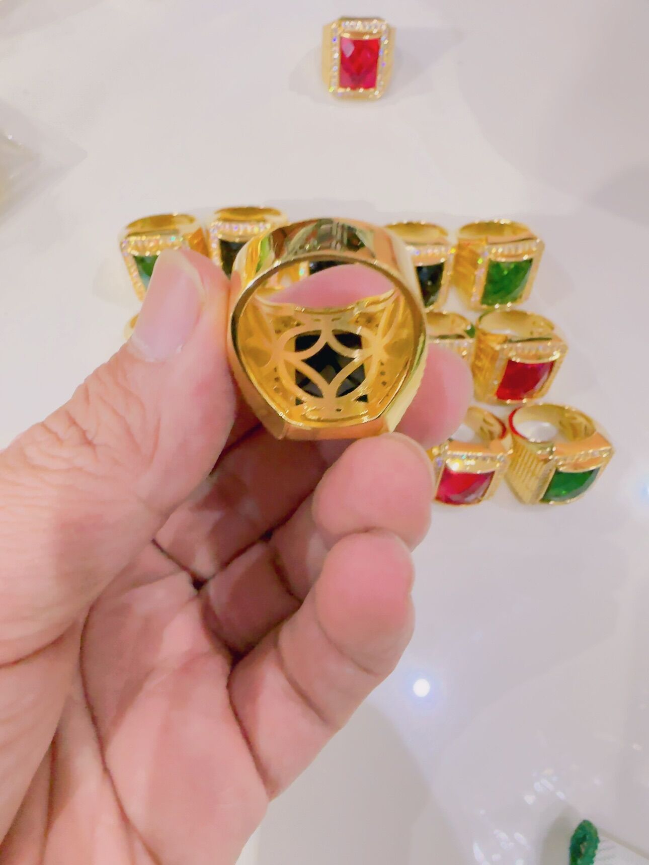 Nhẫn nam mạ vàng 18k đính đá màu đủ size