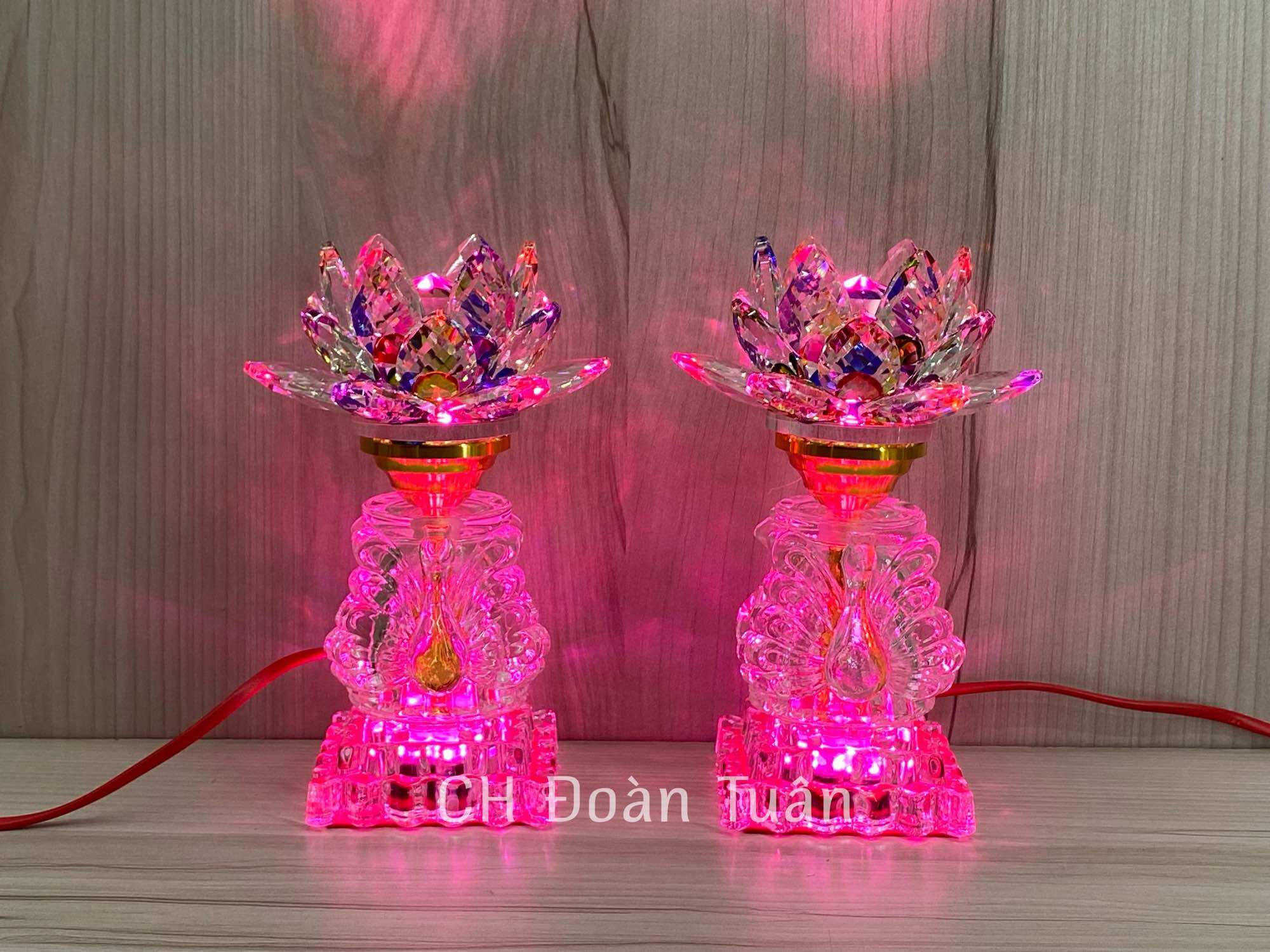 MỘT ĐÔI ĐÈN THỜ PHA LÊ HOA SEN KIỂU DÁNG THIÊN NGA