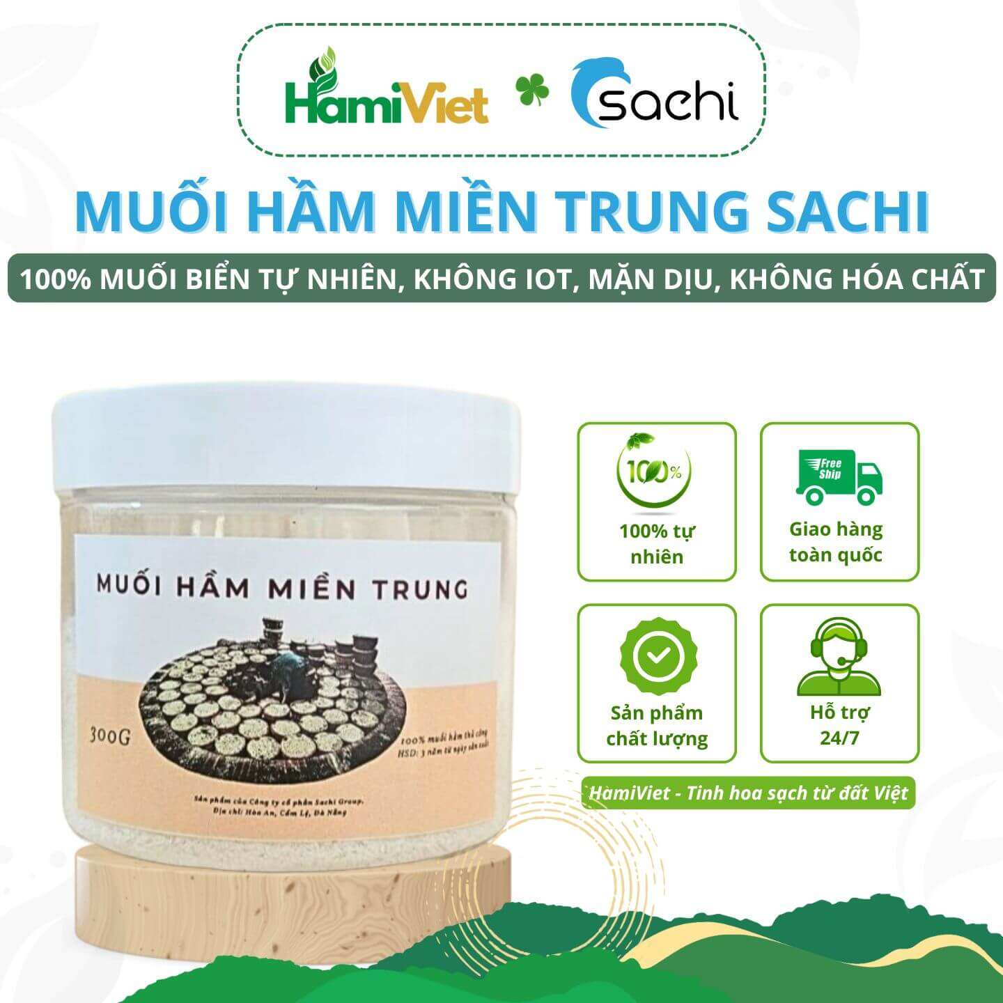 Muối hầm miền trung Sachi từ 100% muối biển tự nhiên, không chất tẩy trắng, không iod